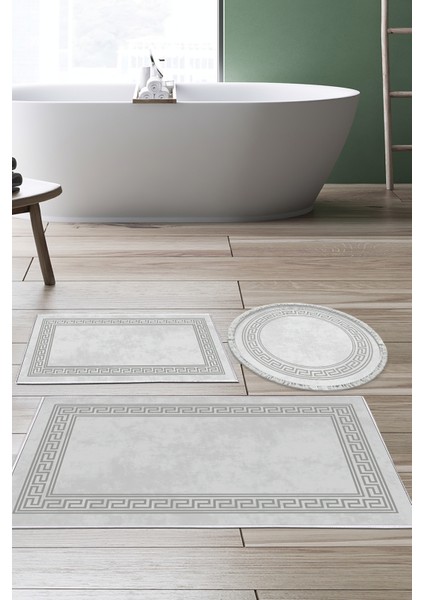 Kaymaz Taban Djt 3'lü Banyo Paspas Takımı Trend Karışık Modern 626M Gri