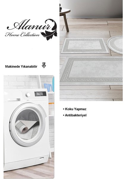 Kaymaz Taban Djt 3'lü Banyo Paspas Takımı Trend Karışık Modern 626M Gri