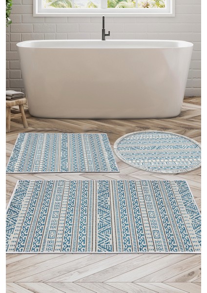 Kaymaz Taban Djt 3'lü Banyo Paspas Takımı Trend Karışık Iskandinav F5082 Lacivert