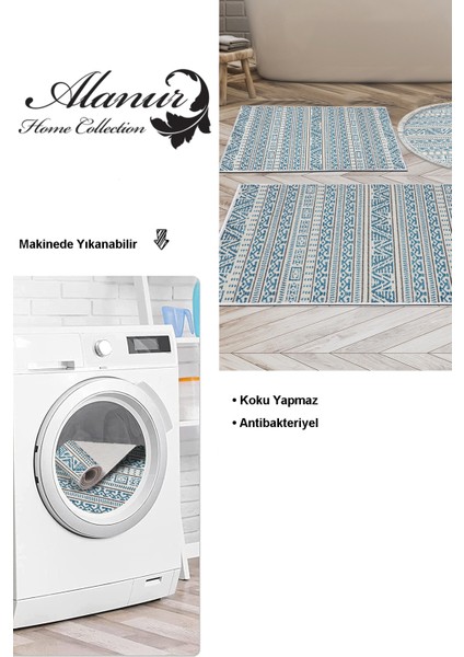 Kaymaz Taban Djt 3'lü Banyo Paspas Takımı Trend Karışık Iskandinav F5082 Lacivert modelleri
