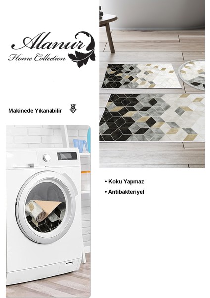 Kaymaz Taban Djt 3'lü Banyo Paspas Takımı Yıldız Deri Karışık Iskandinav 2146M Krem