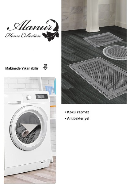 Kaymaz Taban Djt 3'lü Banyo Paspas Takımı Trend Karışık Modern M5001 Gri