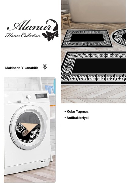 Kaymaz Taban Djt 3'lü Banyo Paspas Takımı Yıldız Deri Karışık Modern 608M Siyah modelleri