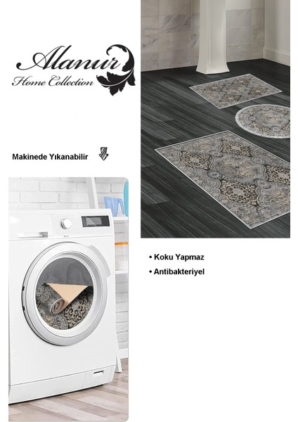 Kaymaz Taban Djt 3'lü Banyo Paspas Takımı Yıldız Deri Karışık Modern 659M Bej