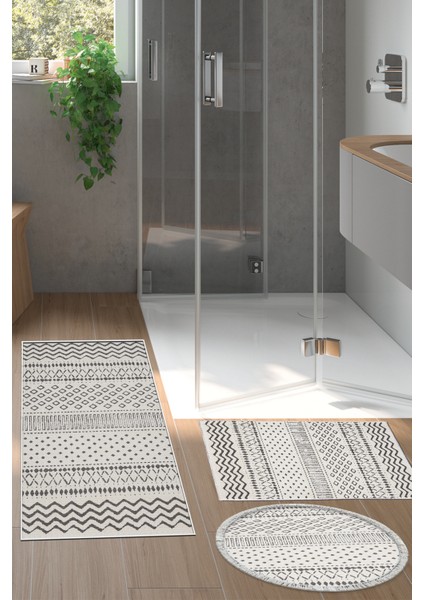 Kaymaz Taban Djt 3'lü Banyo Paspas Takımı Star Pamuk Karışık Iskandinav F5086 Bej