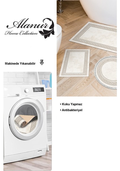 Kaymaz Taban Djt 3'lü Banyo Paspas Takımı Yıldız Deri Karışık Modern 626M Krem