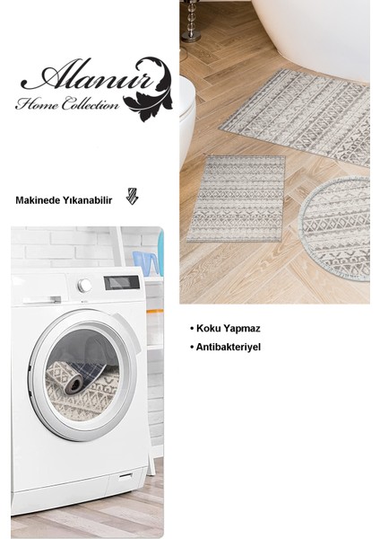 Kaymaz Taban Djt 3'lü Banyo Paspas Takımı Star Pamuk Karışık Iskandinav F5078 Açık Kahve