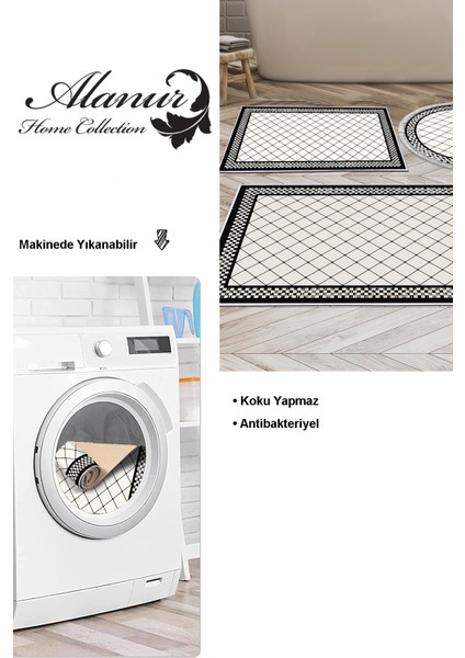 Kaymaz Taban Djt 3'lü Banyo Paspas Takımı Yıldız Deri Karışık Modern 603M Krem