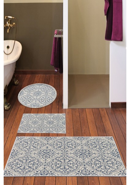 Kaymaz Taban Djt 3'lü Banyo Paspas Takımı Yıldız Deri Karışık Modern 1906M Krem