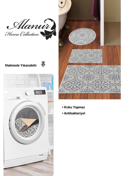 Kaymaz Taban Djt 3'lü Banyo Paspas Takımı Yıldız Deri Karışık Modern 1906M Krem