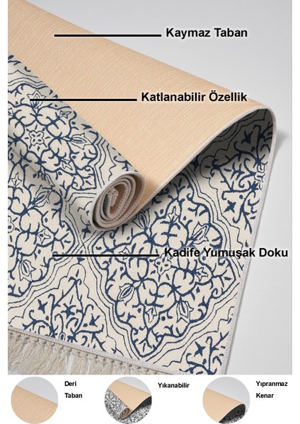 Kaymaz Taban Djt 3'lü Banyo Paspas Takımı Yıldız Deri Karışık Modern 1906M Krem