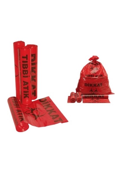 Imeci Tıbbi Atık Baskılı Büyük 100MC 10ADET 4,8kg 480GR 10 Rulo Kırmızı