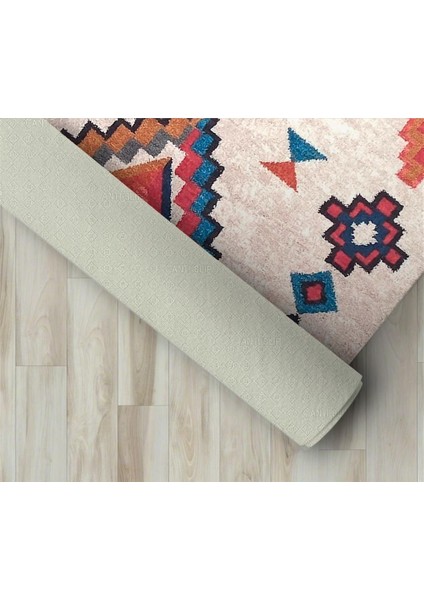 Iskandinav Otantik Kilim Desenli Krem Renkli Modern Halı Kaymaz Taban Makinada Yıkanabilir