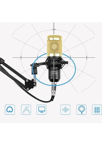 BM800 Live Ses Efektli Ses Kartılı Mikrofon Kayıt Canlı Yayın Seti Bilgisayar ve Telefon Uyumlu