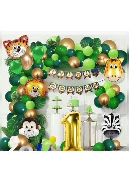 1 Yaş Safari Temalı Folyo Lüks Zincir Balon Seti