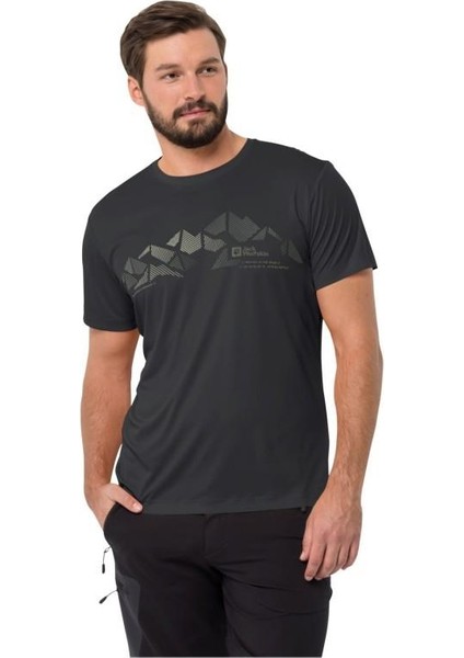 Jack Wolfskin Peak Graphic T M Erkek Siyah T-Shirt 1807183-6350