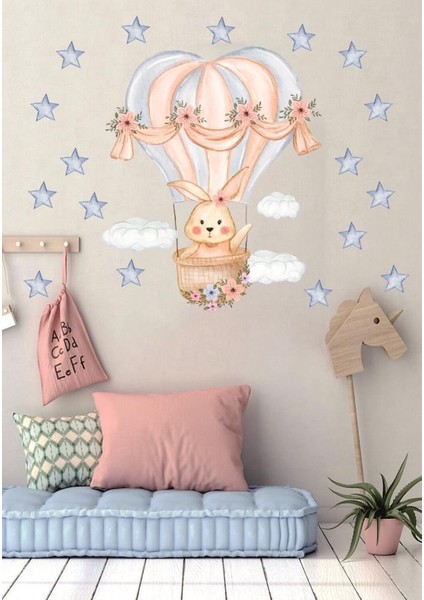 Bulutlar ve Uçan Balonda Sevimli Peluş Tavşan Sticker fiyatları