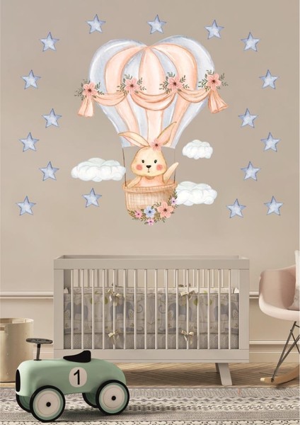 Bulutlar ve Uçan Balonda Sevimli Peluş Tavşan Sticker modelleri