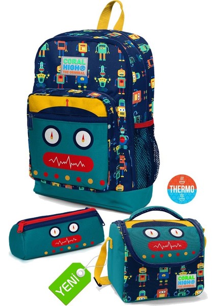 Kids Neon Pembe Su Yeşili Kalp Desenli Dört Bölmeli Okul Sırt Çantası,thermo Beslenme Çan