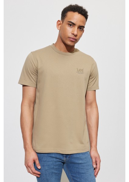 Lee Lightweight Tonal Logo Erkek Bej Bisiklet Yaka Tişört