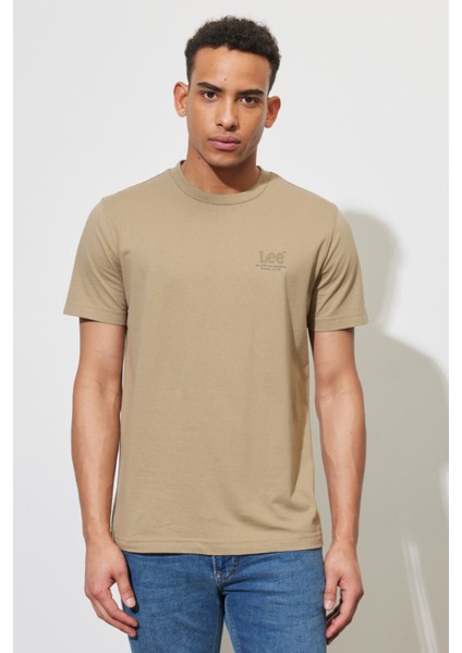 Lee Lightweight Tonal Logo Erkek Bej Bisiklet Yaka Tişört