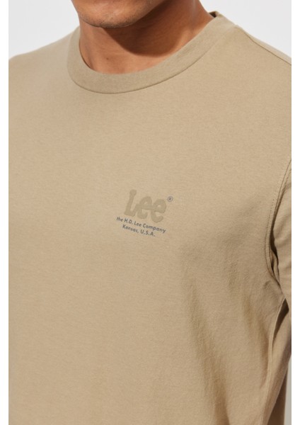 Lee Lightweight Tonal Logo Erkek Bej Bisiklet Yaka Tişört