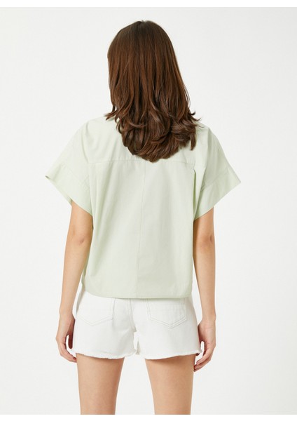 Crop Poplin Gömlek Kısa Kollu Pamuklu