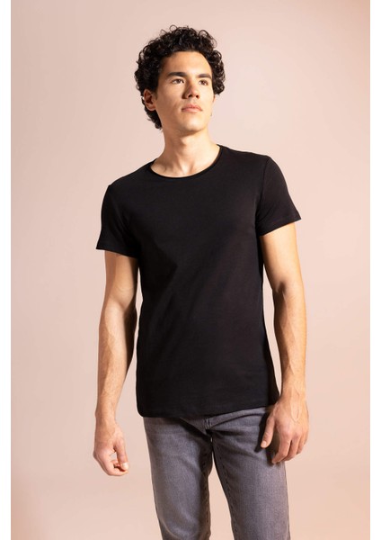Slim Fit Bisiklet Yaka Basic Kısa Kollu %100 Pamuk Tişört M4789AZ23SM