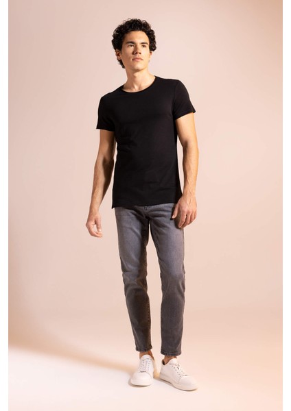 Slim Fit Bisiklet Yaka Basic Kısa Kollu %100 Pamuk Tişört M4789AZ23SM