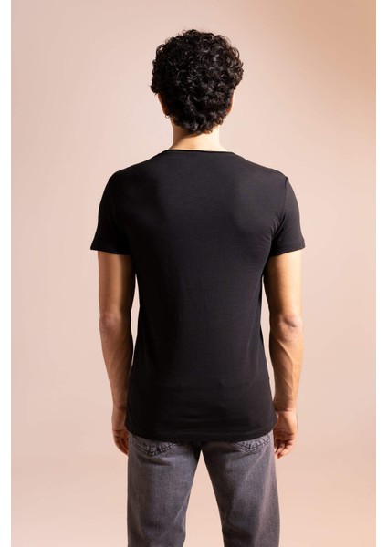 Slim Fit Bisiklet Yaka Basic Kısa Kollu %100 Pamuk Tişört M4789AZ23SM