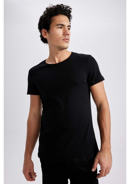 Slim Fit Bisiklet Yaka Basic Kısa Kollu %100 Pamuk Tişört M4789AZ23SM