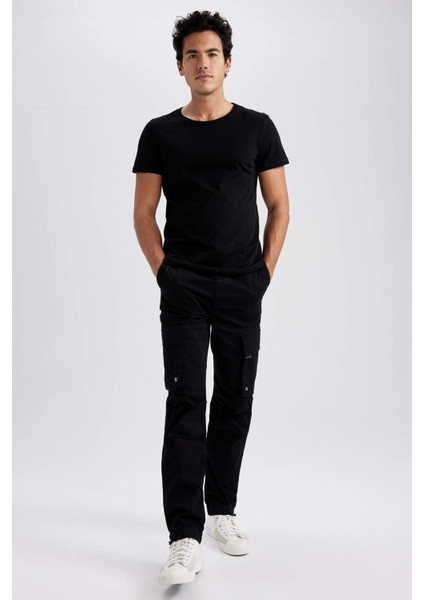 Slim Fit Bisiklet Yaka Basic Kısa Kollu %100 Pamuk Tişört M4789AZ23SM