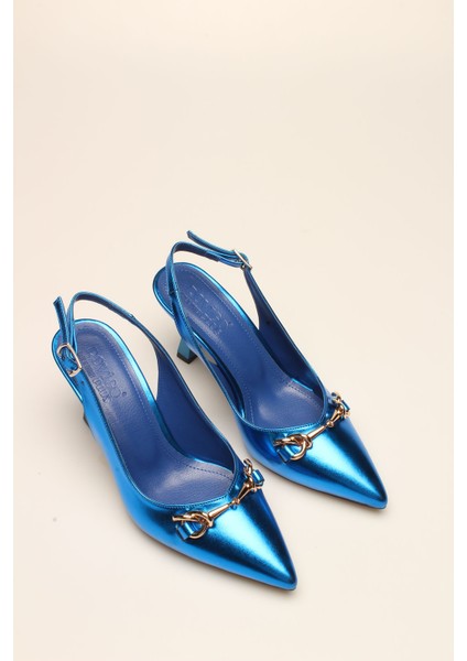 Saks Metalik Tokalı Kadın Topuklu