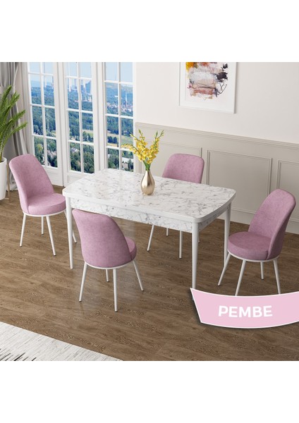 Concept Zen Serisi Açılabilir Beyaz Mermer Desen Mdf 80X132 Mutfak Masası Takımı 4 Sandalye