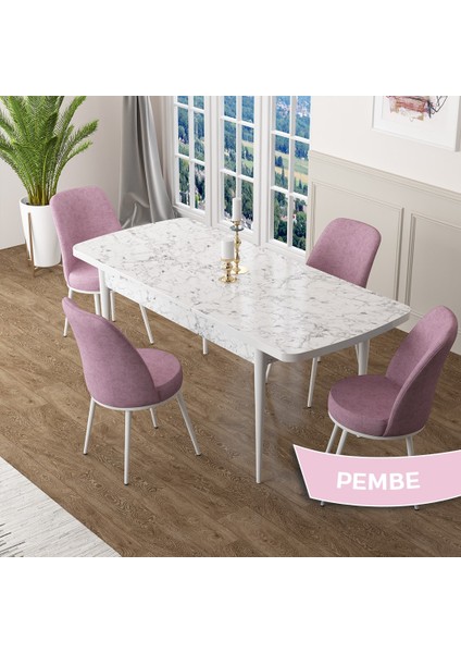 Concept Zen Serisi Açılabilir Beyaz Mermer Desen Mdf 80X132 Mutfak Masası Takımı 4 Sandalye fiyatları