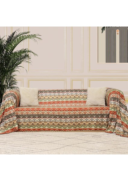 Softmicro Etnik Desenli Boho 180X220 cm Koltuk Örtüsü Şalı, Kanepe Örtüsü, Tv Battaniyesi Doğal Renk