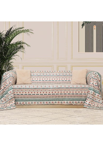 Softmicro Etnik Desenli Boho 180X220 cm  Koltuk Örtüsü Şalı, Kanepe Örtüsü, Tv Battaniyesi Turkuaz