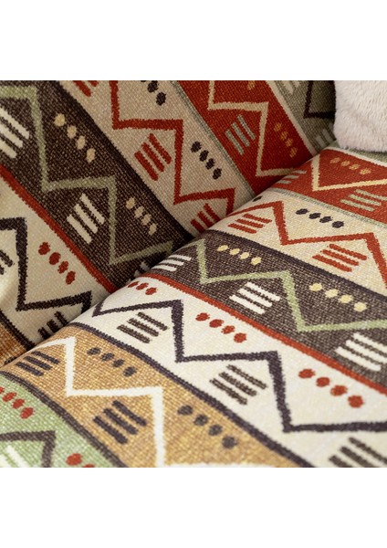 Softmicro Etnik Desenli Boho 180X220 cm Koltuk Örtüsü Şalı, Kanepe Örtüsü, Tv Battaniyesi Doğal Renk