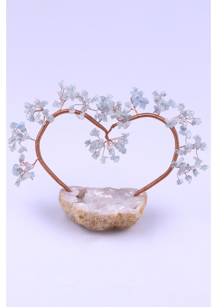 Akuamarin Doğal Taş Kalp Model Ağaç