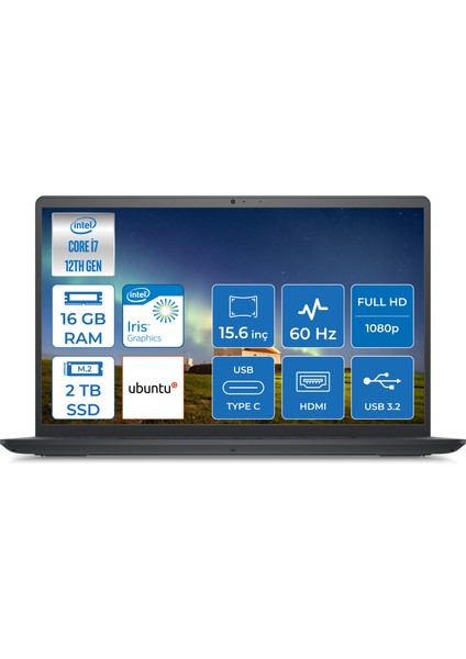 Inspiron 3520 Intel Core i7 1255U 16GB 2TB SSD Ubuntu 15.6" FHD Taşınabilir Bilgisayar I35201013U016
