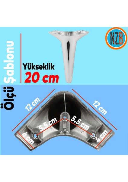 Mobilya Kanepe Sehpa Yatak Dolap Tv Ünitesi Baza Koltuk Ayağı Krom Renk 20 cm Ayak