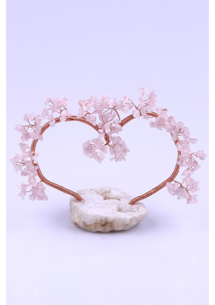 Pembe Kuvars Doğal Taş Kalp Model Ağaç