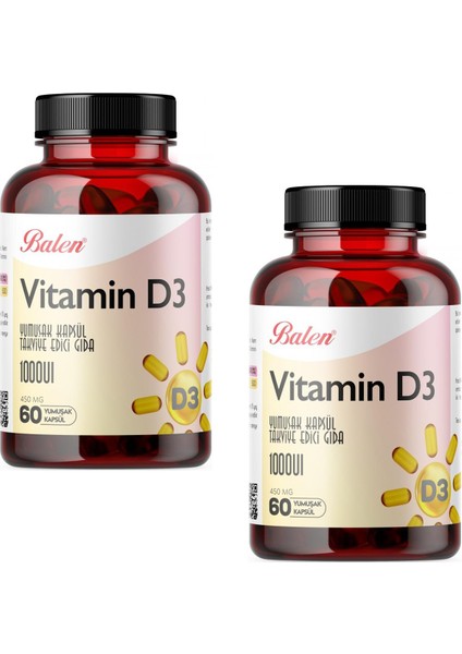 Vitamin D3 450 mg 60 Yumuşak Kapsül x 2 Adet