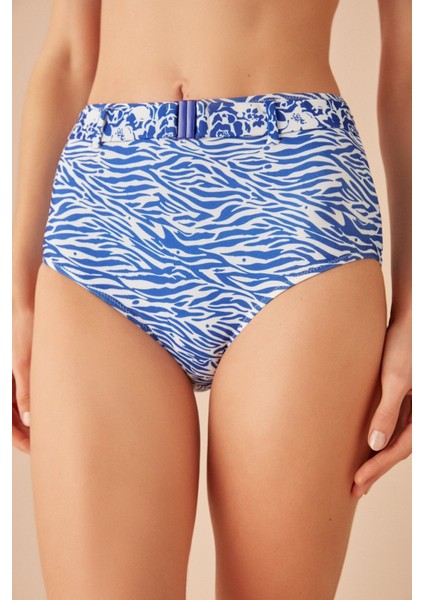 Yüksek Bel Kemerli Desenli Bikini Alt