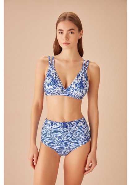 Yüksek Bel Kemerli Desenli Bikini Alt