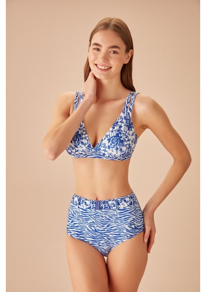 Yüksek Bel Kemerli Desenli Bikini Alt