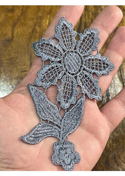 11X6 cm Gri Nakış Işleme Güpür Aplike Arma Dikiş Aksesuarı