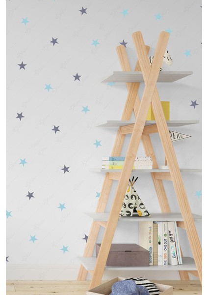 144 Adet Mavi ve Gri Tonlarda Yıldız Çocuk Bebek Odası Sticker Seti