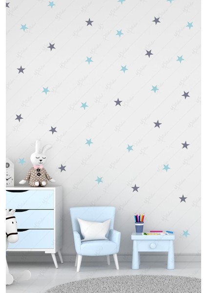 144 Adet Mavi ve Gri Tonlarda Yıldız Çocuk Bebek Odası Sticker Seti fiyatları