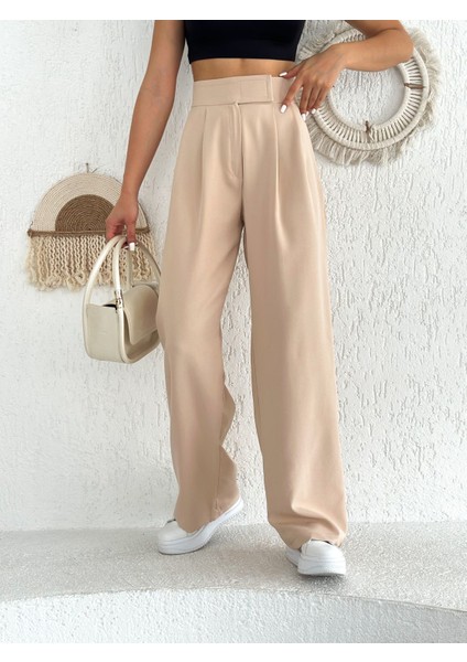 Kadın Cırtlı Plazzo Kumaş Pantolon